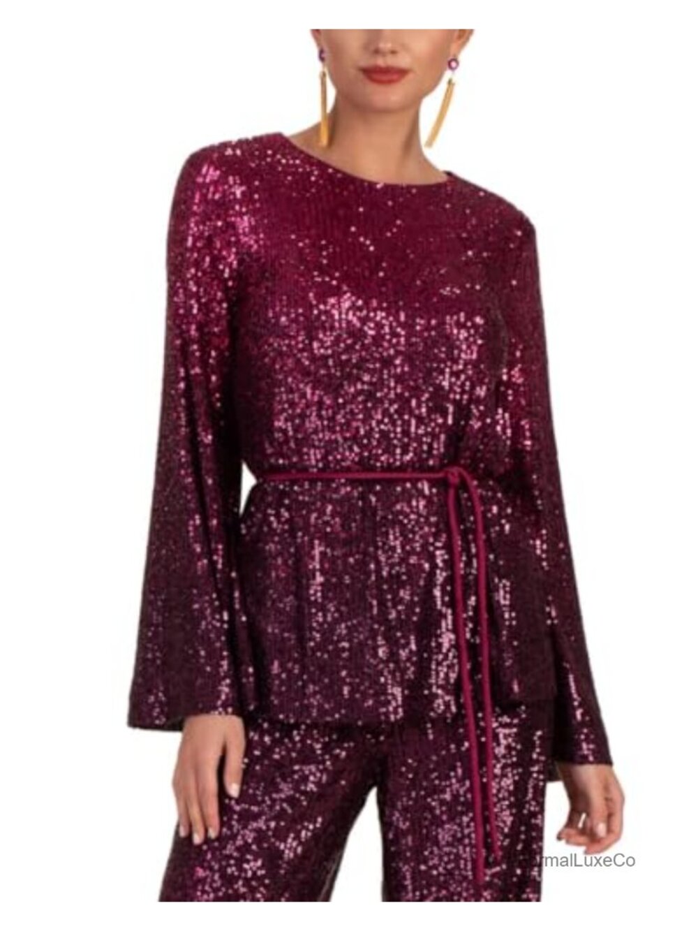 Trina Turk West Tunic Long Bell Sleeve Sequin Top